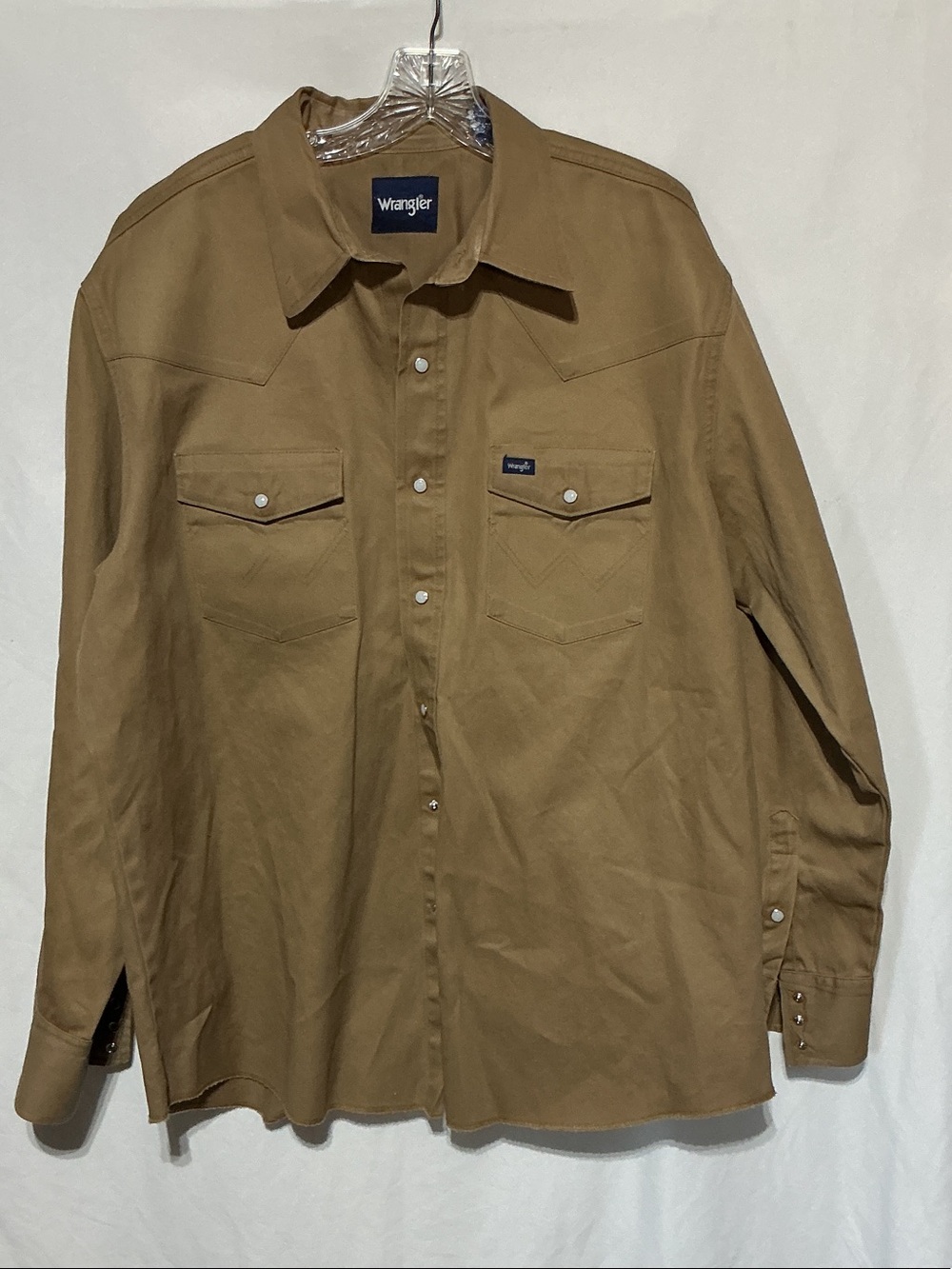 Wrangler NWOT Men’s Cowboy Cut Long Sleeve Work Shirt Tan Snap Closure Sz XL